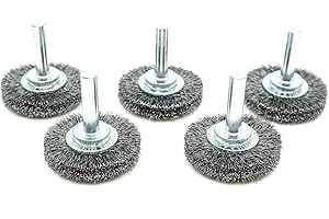 Benchmark Abrasives 1-1/2 Inch Grinder Mounted Crimped Wire Wheel for Drill with 1/4" Shank, Steel Brush for Rust Removal, Cleaning, Deburring on Cast Iron, Steel Rotary Tools (5 Pack) - Carbon Steel