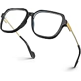 VISOONE Oversized Blue Light Blocking Glasses with Chic Square TR90 Frame and Metal Temple for Women Men Ryan