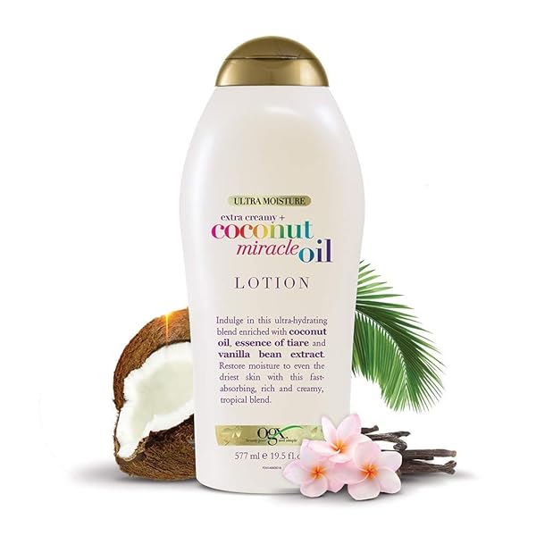 OGX EXTRA CREAMY + COCONUT MIRACLE OIL ULTRA MOISTURE LOTION, 19.5 OUNCE (PACK OF 3)
