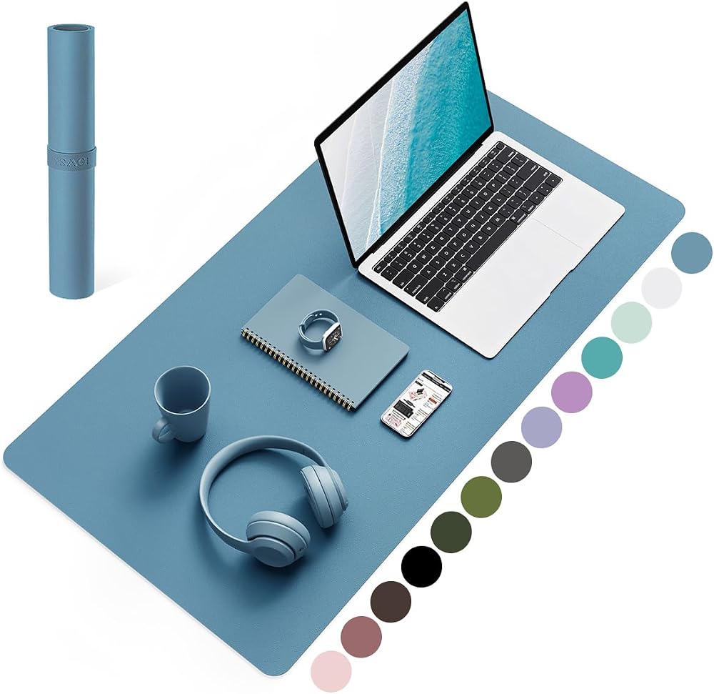 YSAGi Non-Slip Desk Pad 80x40 cm Azure Waterproof PVC Leather Desk Protector
