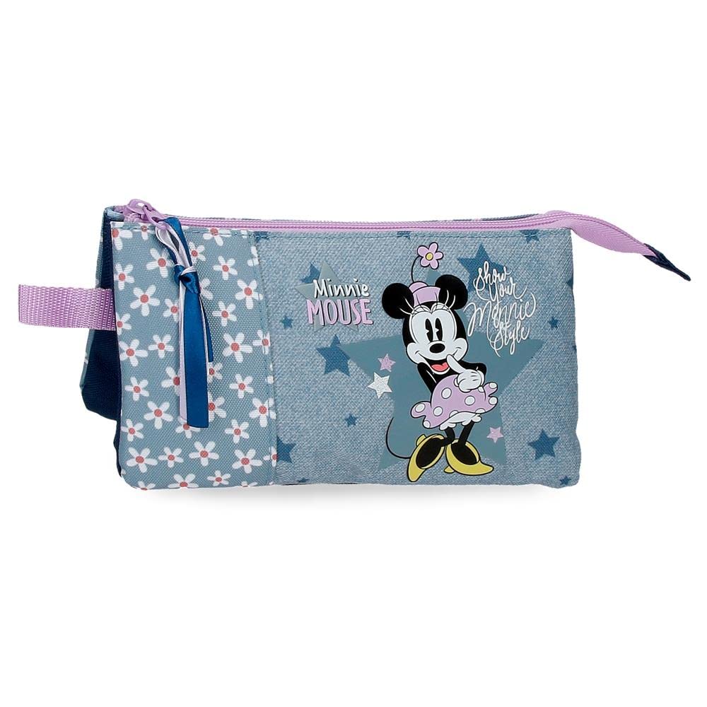 Disney Minnie Style Triple Pencil Case Blue 22x12x5 cms Polyester