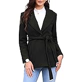 Allegra K Pea Coats for Women Lapel Collar One Button Overcoat with Belt Winter Coat