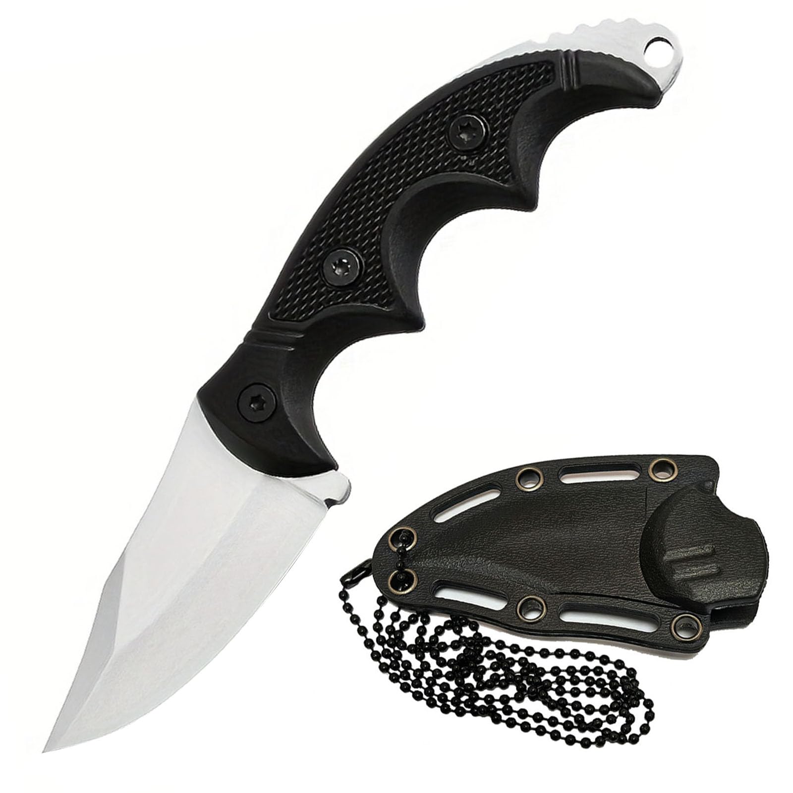 AZHU Small Fixed Blade Knife Neck Knife with Sheath and Chain - Lightweight 2.2 Inch Full Tang Blade for Tactical EDC Camping Survival - Non-slip Handle