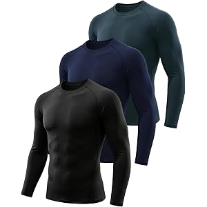 3 Pack Long Sleeve Compression Shirt for Men Athletic Base Layer Undershirt