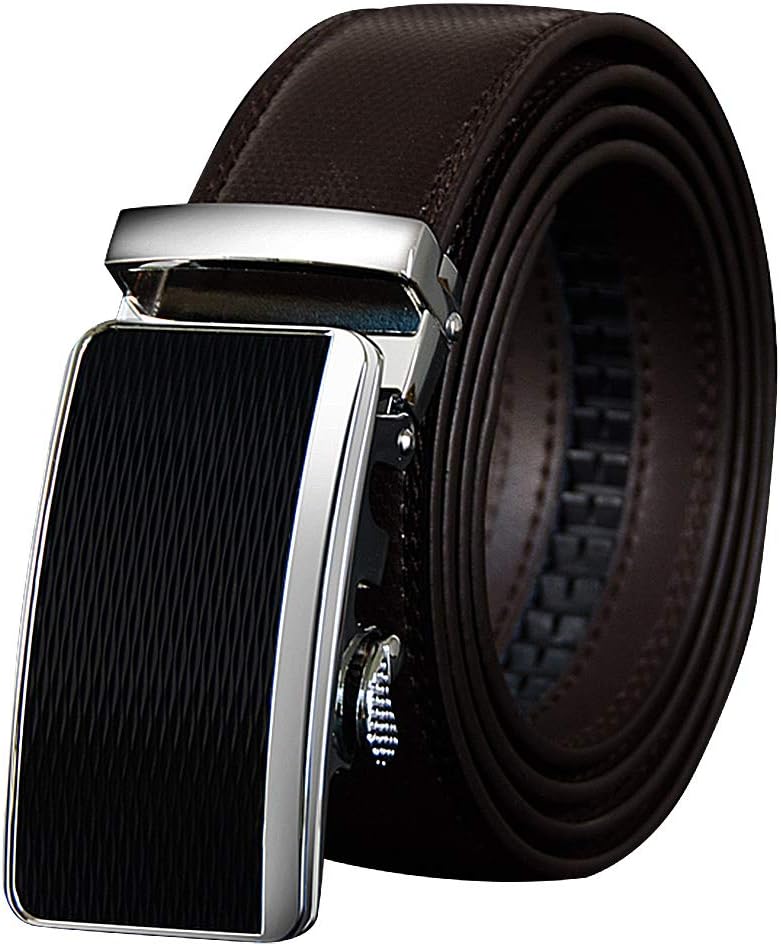 Celino Men Stitch Solid Color Genuine Cowskin 1.38" Wide Automatic Buckle Belt