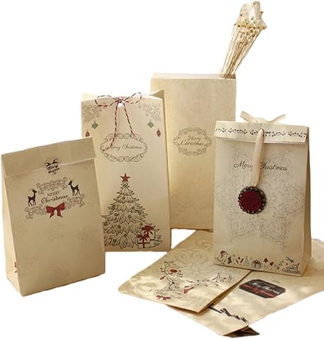 Amazon Happyハッピー耳 ラッピング ギフトバッグ 紙袋 8枚セット クリスマスプレゼントバッグ おしゃれ 復古風 厚手クラフト紙 贈り物 心を込めて お誕生日 お祝い 8枚セット 文房具 オフィス用品 文房具 オフィス用品