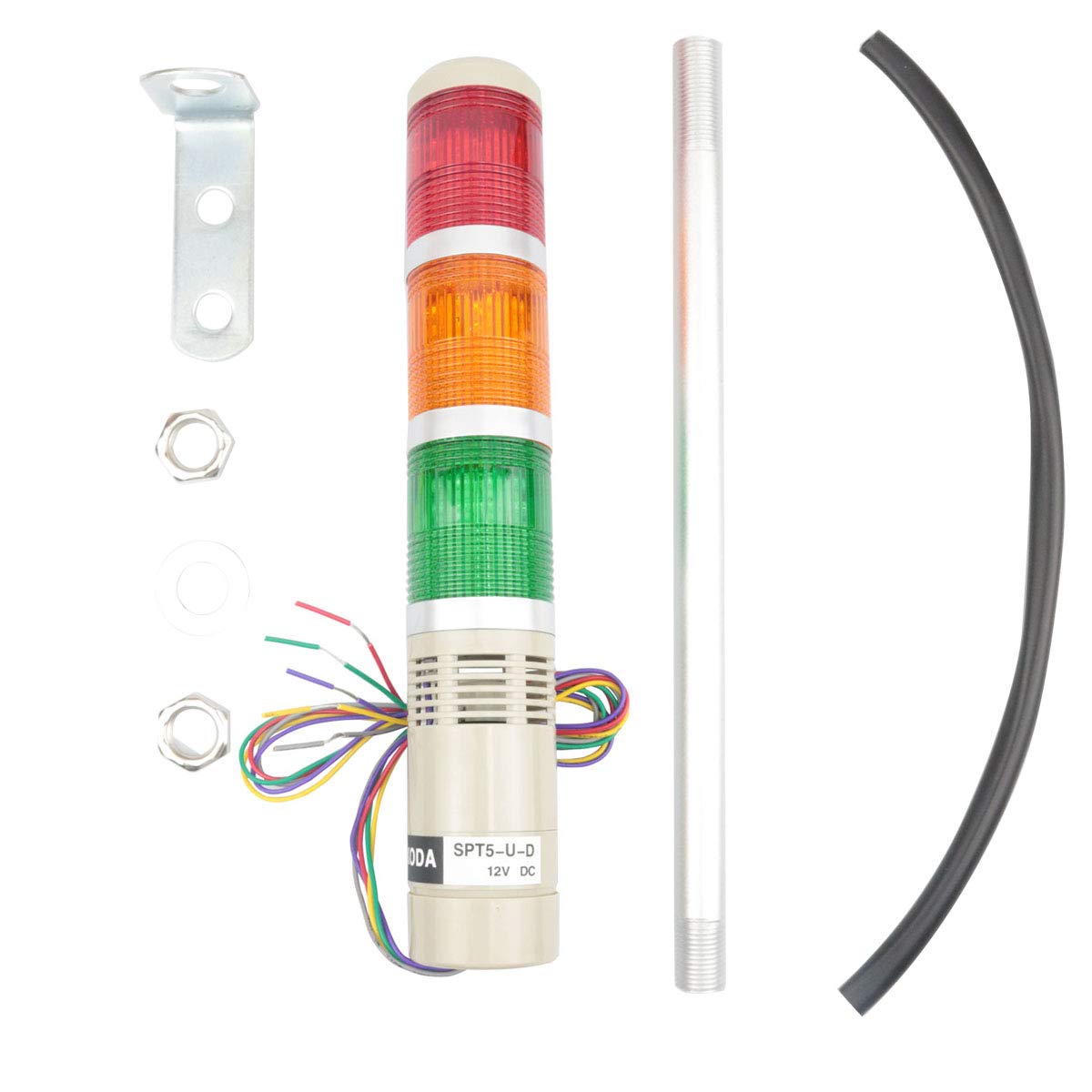 Photo 1 of Nxtop Industrial Lamp Post LED Alarm Circular Tower Lamp Indicator Continuous Light Light Warning Lamp Buzzer Red Green Yellow DC 12V