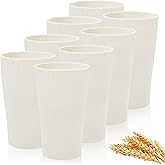 EI 8pcs Wheat Straw Cups - Beige Reusable Unbreakable Plastic Tumbler for Kitchen, Dishwasher Safe Water Glasses for Drinking, Coffee, Juice, Tea