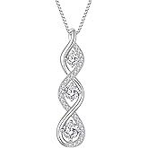 Aprila Women Infinity Necklace 925 Sterling Silver Twist Birthstone Pendant with Chain Cubic Zirconia Jewelry
