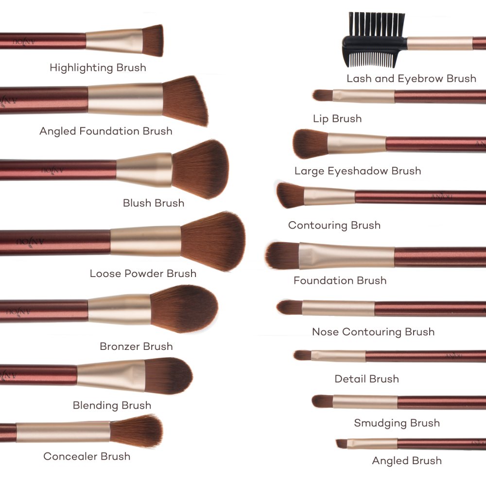 Makeup Brushes, Anjou 16pcs Makeup Brush Set, Premium Cosmetic Brushes for Foundation Blending Blush Concealer Eye Shadow, Cruelty-Free Synthetic Fiber Bristles, PU Leather Roll Clutch Included, Rose: Beauty