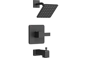 SANTONIC Replacement for Delta Shower Trim Kit 14 Series, All Metal Tub Shower Faucet Set, 6-Inch Matte Black Shower Head and Handle Set(Valve/Cartridge Not Included)