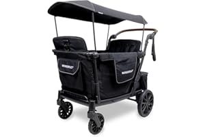 WONDERFOLD L4 Quad Stroller Wagon (4 Seater) - Collapsible Wagon Stroller with Seats with 5-Point Harnesses, Side Entrance, and Adjustable UPF50+ Canopy - Black
