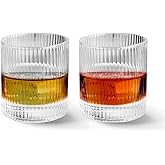 LEMONSODA Vintage Straight Line Highball Cocktail Drinking Glasses and Tumblers 10oz, 12oz (10 oz, Set of 2)