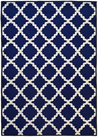 Bandelini Napoli Collection Modern Contemporary Multi Design Rubber-Backed Non-Slip (Non-Skid) Area Rugs | Thin Low Pile Indoor/Outdoor Runner Rug (3' x 5', B10076 - Blue)