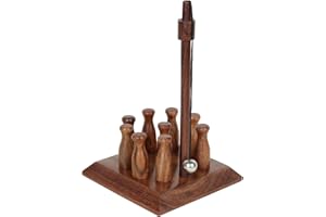Ajuny Handcrafted Table Top Mini Bowling Game Set Wooden Bar Bowling Pin for Adults and Kids - Portable Home Office Desk Toys Gift Set of 1, Size 2 Inches