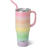 Swig Life 40oz Mega Mug, 40 oz Tumbler with Handle and Straw, Cup Holder Friendly, Dishwasher Safe, Extra Large Insulated Tumbler, Stainless Steel (Over The Rainbow)