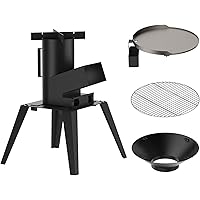 ONLYFIRE GRILLS Camping Rocket Stove Portable Wood Burning Stove With Stand, Cooking Grate, Griddle and Grease Collector, Cam