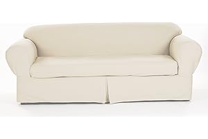 HJTHJT Brushed Twill All Cotton 2-Piece Round Arm Loveseat Slipcover - Natural