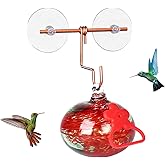 Pozfun Window Hummingbird Feeder with Suction Cups,Hand-Blown Glass Hummingbird Feeders for Outdoors Window Mounted with Metal Hook,Close Bird Watching,Finch in Garden,Yard(Red)