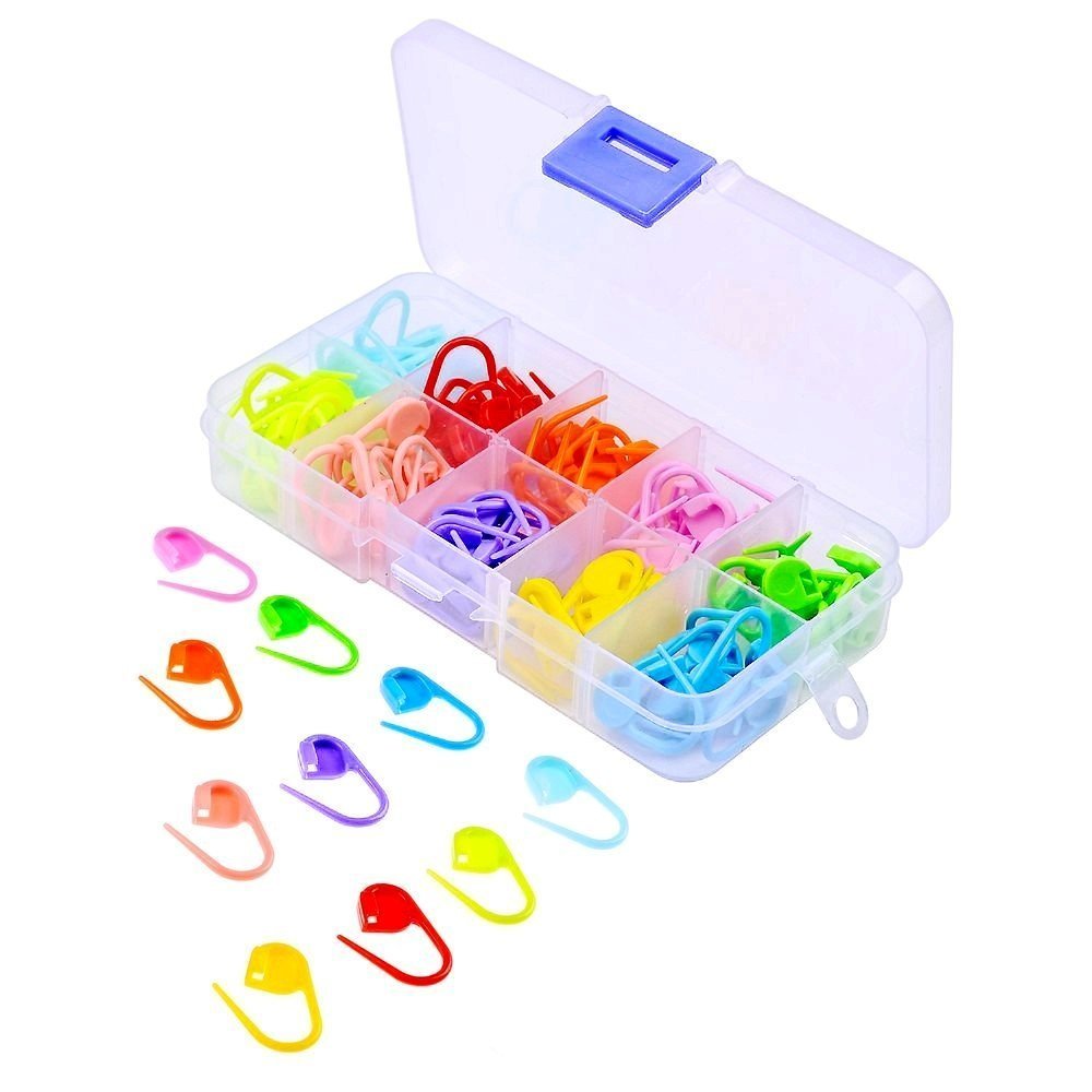JZK 150 Multicolor Locking Stitch Markers Plastic Markers Crochet Clips with Transparent Compartment Box Handy for Crocheted & Knitted Projects