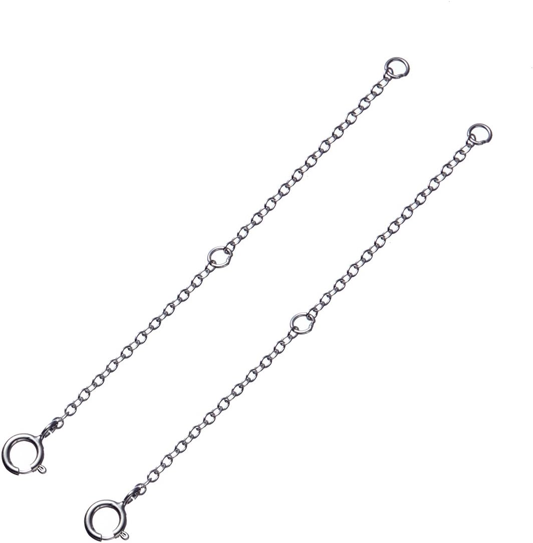 WellmeSterling Silver Necklace Extender Rolo Chain, 3'' Removable and Adjustable - 2 PCS Sterling Silver or Sterling Silver with Gold Plated Set - Extra Links to Extend Your Necklace Bracelet Anklet
