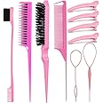 Hair Styling Tool Set: Combs, Triple Teasing Brush, Edge Brush, Rat Tail Combs, Braid Loop with Clips for Women, Girls, Kids and Stylists