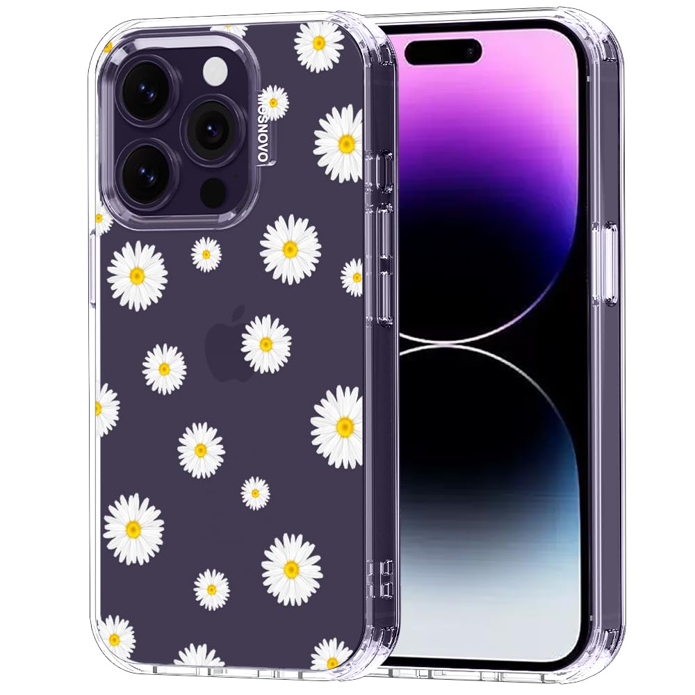 MOSNOVO Case for iPhone 14 Pro, [Buffertech 6.6ft Military-Grade Drop Protection] [Anti Peel Off Tech] Clear TPU Bumper Phone Case Cover Design - White Daisy — image 1