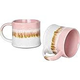 Bosmarlin Medium Ceramic Coffee Mug Set of 2, 15 Oz, Big Stoneware Tea Cup for Office and Home, Dishwasher and Microwave Safe (Pink, 2)
