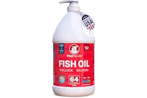 VITAL PET LIFE Fish Oil for Dogs - Healthy Skin & Coat, Salmon, Pollock, All Natural Supplement for Pets, Itching Scratching Allergy & Inflammation Defense, Omega 3 EPA DHA, Brain & Heart Health, 64 oz