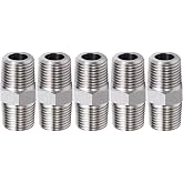 JoyTube 1/2" Male to 1/2" Male NPT Hex Nipple, Pipe Fittings 304 Stainless Steel Threaded (Pack of 5)