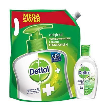 Dettol Liquid Handwash Refill, Original + Instant Hand Sanitizer, Aloe-1500 ml + 50 ml