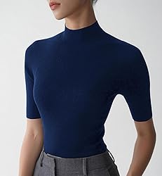 v28 Women Mock Neck Half Sleeve Slim Fit