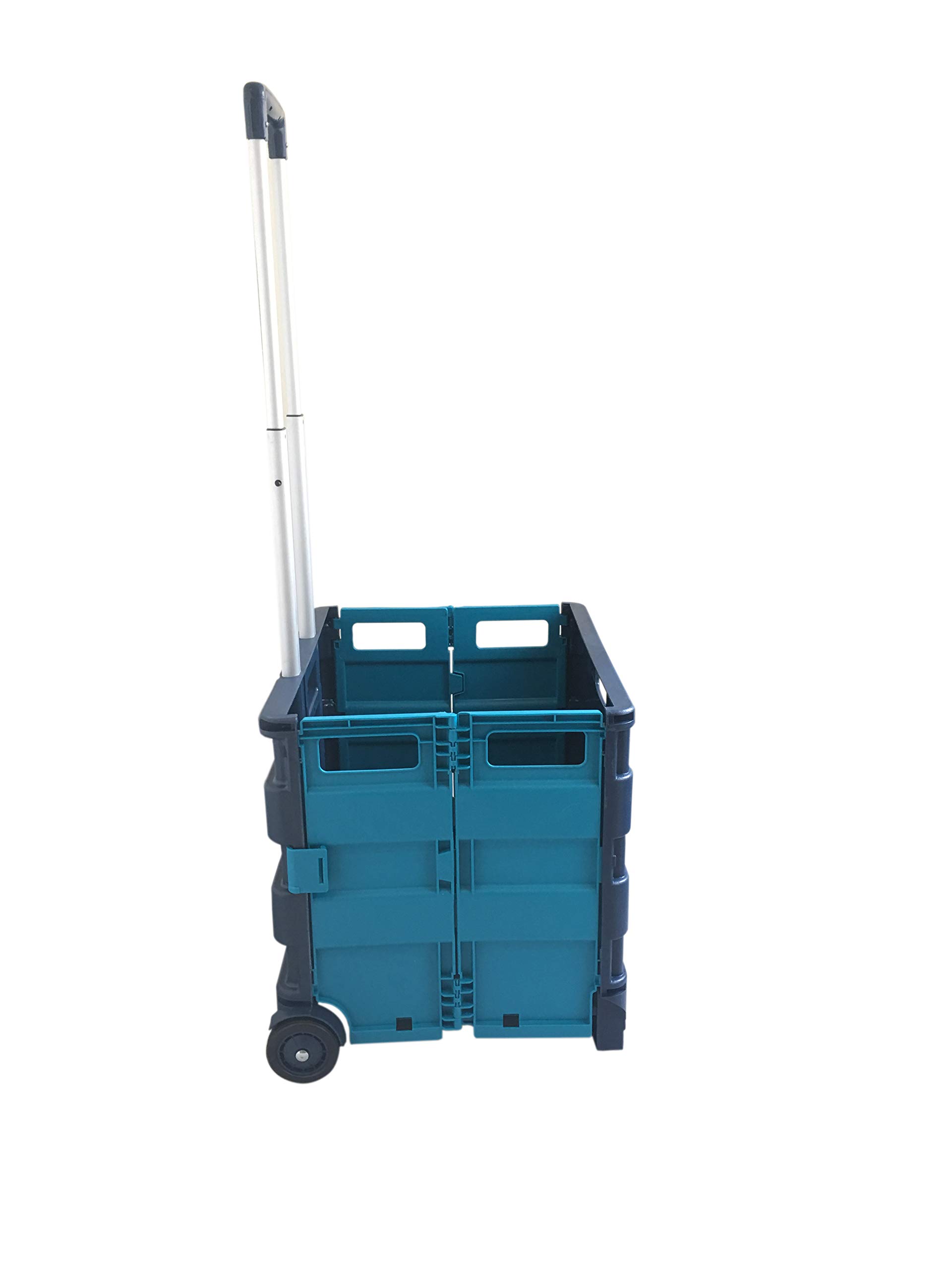 Seco Square Handle Large Collapsible Foldable Plastic Crate Trolley - Blue & Aqua