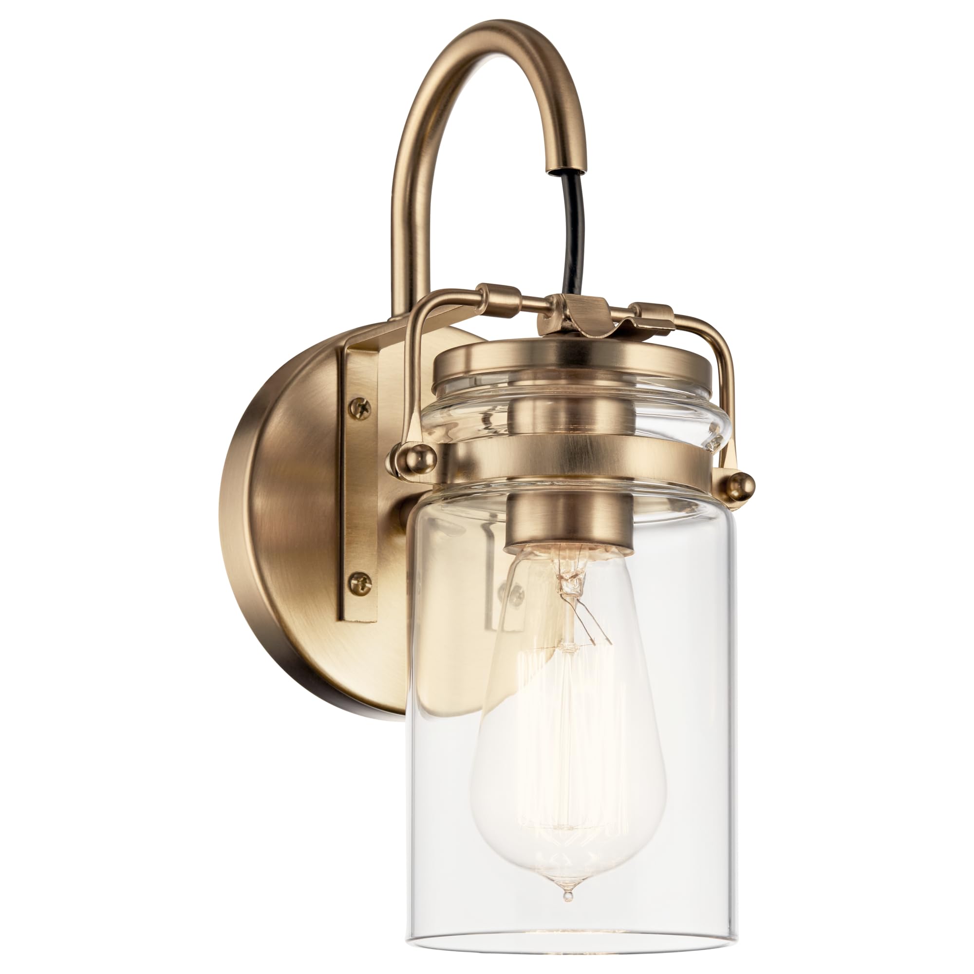 Photo 1 of Kichler Brinley 11.5" Wall Sconce in Champagne Bronze, 1-Light, Vintage Wall Mount Light with Clear Glass, (11.5" H x 5" W), 45576CPZ