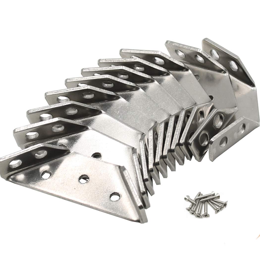 Stainless Steel Corner Brace Angle Bracket Shelf Support Corner Joint Fastener with Screws 10PCS