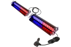 BooYu 2×14.8in LED Dash Emergency Strobe Light Bar 2 in 1 Front/Rear Interior Windshield Visor Deck Split Flashing Hazard Safety Warning Traffic Advisor Lights for Police Firefighter Vehicle(Red/Blue)