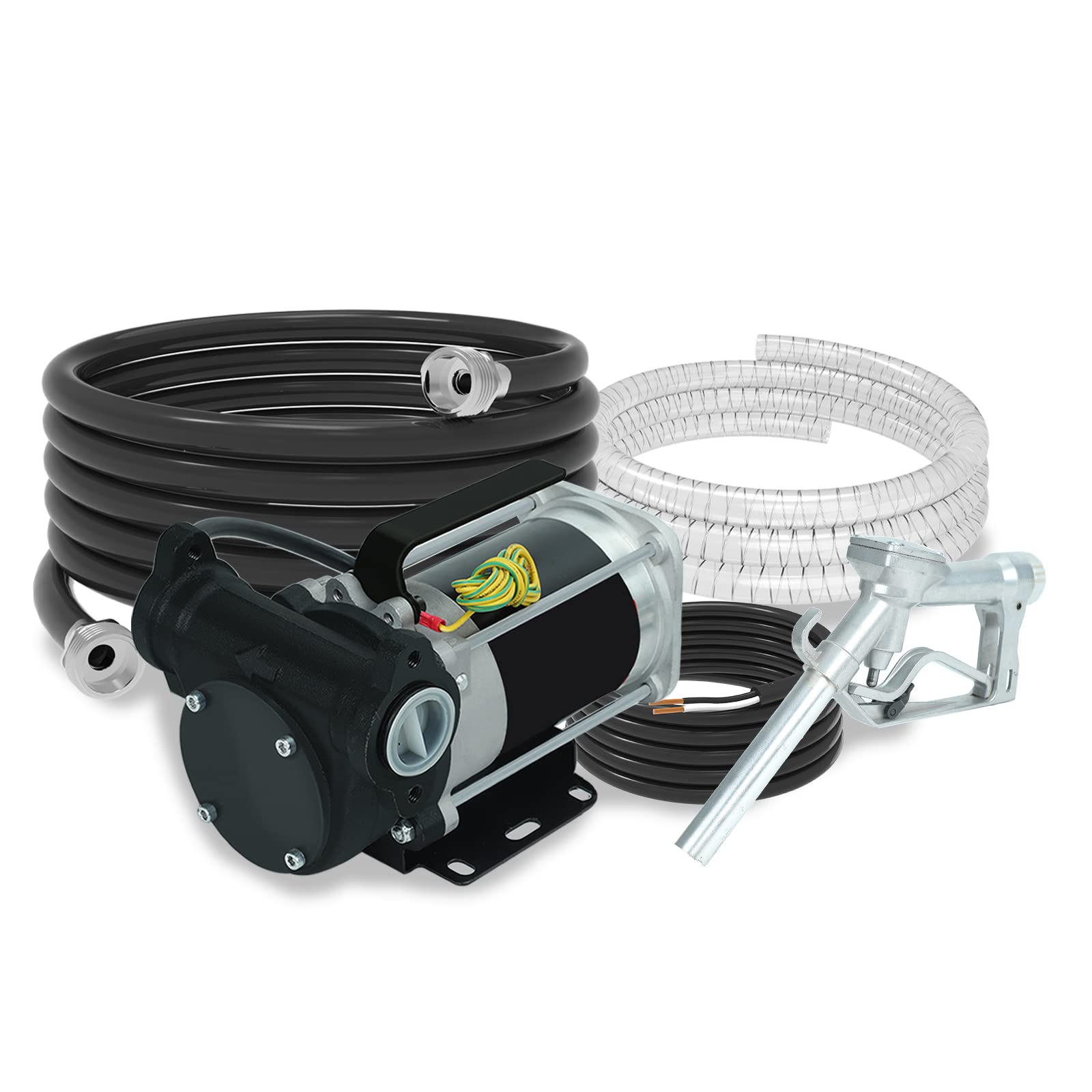 Photo 1 of BLACKHORSE-RACING 12V Gasoline Fuel Transfer Pump Kit, 15 GPM / 57 LPM Self-Priming Fuel Pump, 14' FT Discharge Hose, Suction Hose, Manual Nozzle, for Gasoline Diesel Kerosene Mineral Spirits