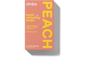 Zimba Teeth Whitening Strips Vegan Whitening Strip Enamel Safe Teeth Whitening Hydrogen Peroxide Teeth Whitener for Coffee, Wine, and Other Stains, 28 Strips (14 Day Treatment), Peach