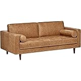Amazon Brand – Rivet Aiden Mid-Century Modern Tufted Leather Loveseat Sofa, 74"W, Cognac Leather