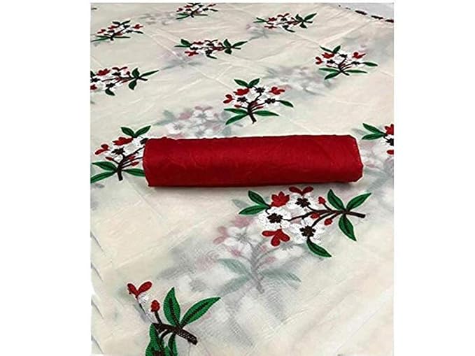 Womens Chanderi Silk Embroidery Full Body Work Saree with Blouse Piece (White, Yellow)