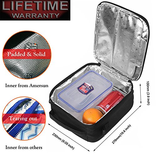 Lunch Box with Firm Foil-BPA FREE,Original Amersun Reusable Insulated Lunch Bag Tote School Cooler Picnic Holder with Shoulder Strap for Kids Boys Men Women Girls,Spill-resistant (Oxford,Black Purple) - Thumbnail 5