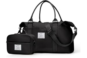 SUNMOP Travel Bags for Women, Weekender Overnight Bag with Toiletry Bag, Carry On Travel Tote Bag Duffel Bag,Gym Bag with Wet Pocket & Trolley Sleeve,Black