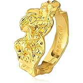 MYEARS Women Ring Gold Band 14K Gold Vacuum Filled Simple Stack Finger Jewelry Gift Size 6-8
