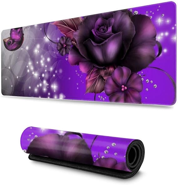 Purple Butterfly Decorative Mouse Pad, Large Size Mouse