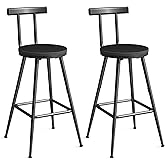 MAHANCRIS Bar Stools, Set of 2 Bar Chairs with Backrest and Footrest, 26" Tall Counter Stools, Metal Frame, Adjustable Feet, Easy Assembly, for Kitchen, Living Room, Pub, Black BAHB6001