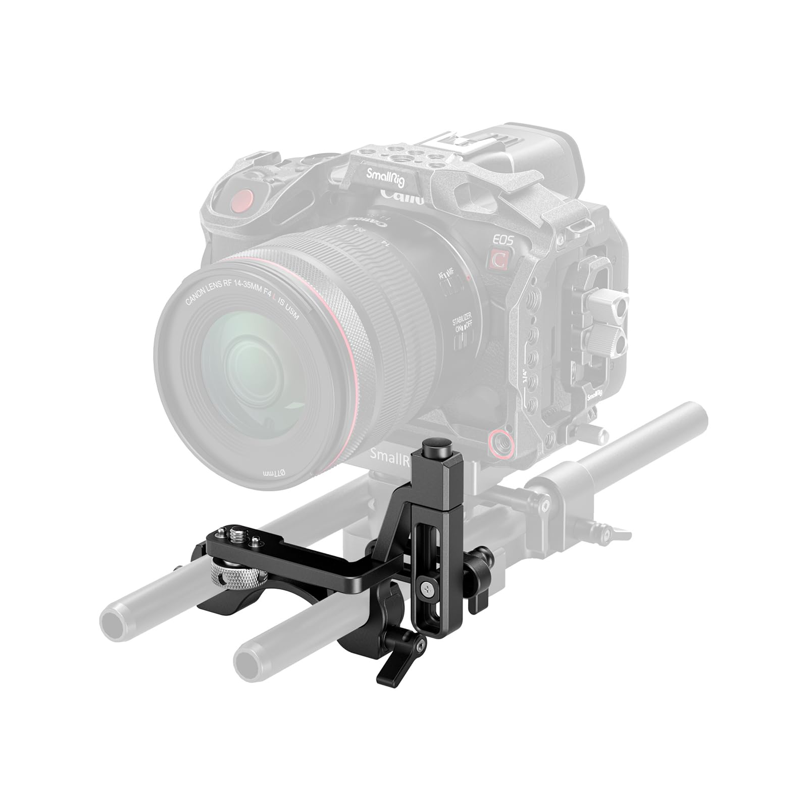 SMALLRIG Adjustable Swing-Away Support, 15mm Dual Rod Clamp with Side-Opening Rocker, with 1/4"- 20 Screw and Locating Pins, Anti-Twist Design, for Matte Box - 4414