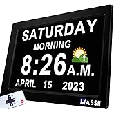 Upgraded 11.5" Large Clock with Voice Talking Date and Time, 27 Alarms Custom Reminders, Sleep Trainer, Large Number, Auto DST, 10 Levels Night Dimmer, Digital Calendar Clock for Elderly, with Remote