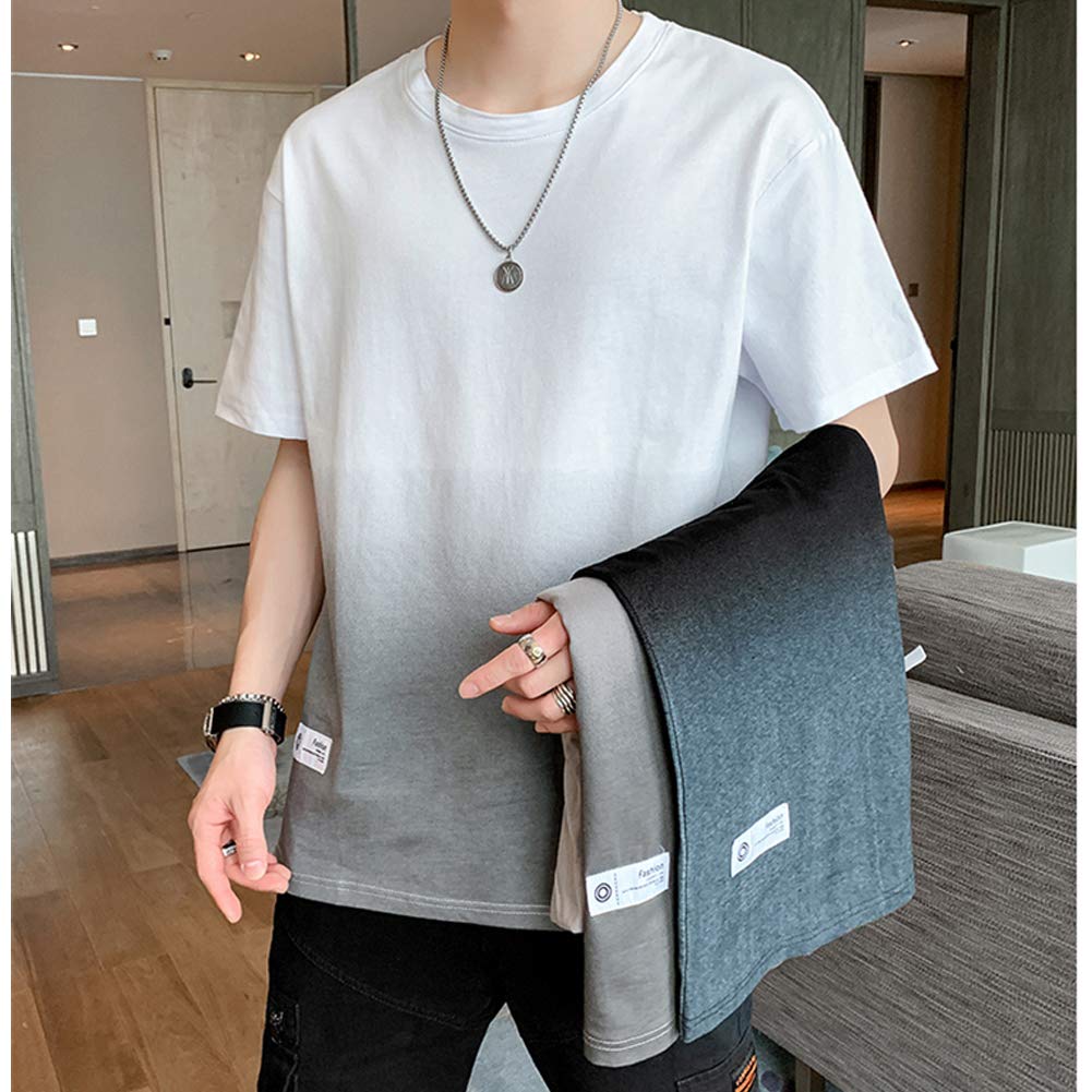Anzn Men's T-Shirt, Short Sleeve, Summer Clothes, Cotton, Big T-Shirt, Gradient, Cut and Sewn, Casual, Loose, Stylish, Round Collar, Comfortable, Lightweight, Soft, Large Size, Spring, Summer, Autumn