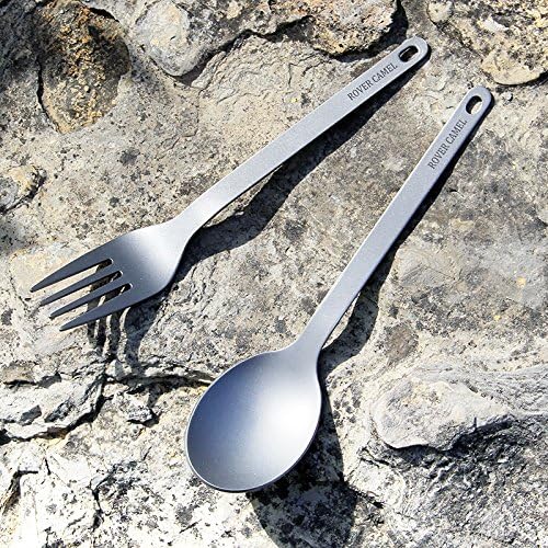 Titanium Lightweight Family Group Travelling Hiking Camp BBQ Backpacking Cycling Mountain Climbing Cookware Spoon Fork Tools Utensils Dishes Pocket Bonfire Hiking Camp Compact Durable Outdoor Cutlery