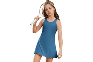 JXSTAR Girls Tennis Dress Sleeveless Pickleball Athletic Dress Golf Outfit with Detachable Built-in Bra & Shorts Pockets